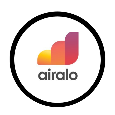 Airalo logo with colorful design elements on a white background - esim cards starting from $5