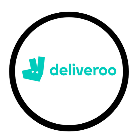 Deliveroo food delivery UAE logo with a black circle around it on a white background