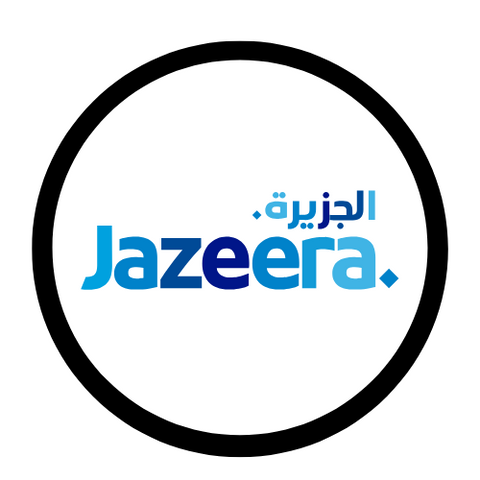 Jazeera logo with Arabic text inside a black circle on a white background