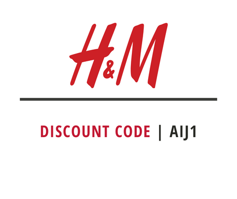 H&M discount code AIJ1 displayed on a white background