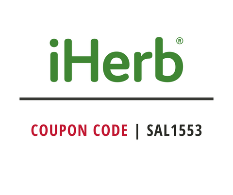 A white background image featuring the iHerb logo and a promotional text that reads 'iHerb Coupon Code: SAL1553'.