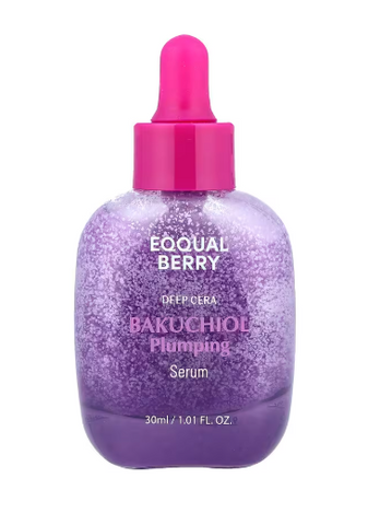 Purple serum bottle with pink dropper on a white background
Eqqualberry Deep Cera Bakuchiol Plumping Serum , 1.01 fl oz (30 ml)