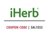 Promotional image for iHerb featuring the company's logo and a promotional code SAL1553.