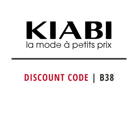 KIABI logo with a discount code: B38 on a white background