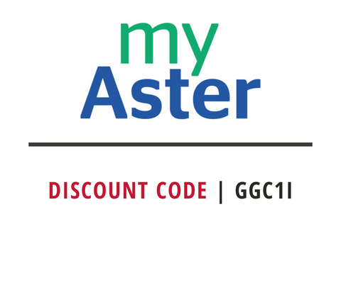 my Aster discount code GGC11 on a white background