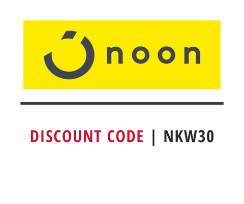 Noon discount code: NKW30 banner with yellow background and black text