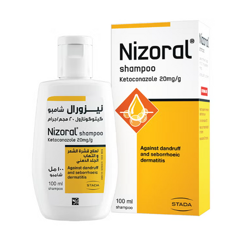 Nizoral shampoo bottle and box on a white background - noon discount code : GN666 