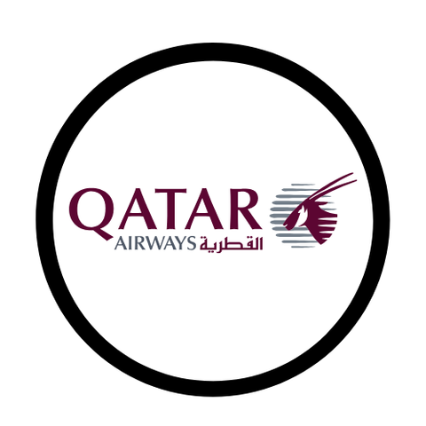 Qatar Airways logo with Arabic text on a white background - 20% off selected flights