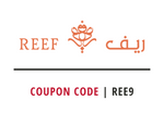 REEF logo with Arabic text and a coupon code : ree9 on a white background