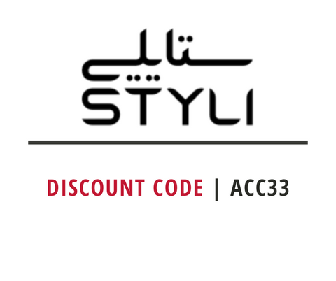 StylI logo with a discount code : ACC33 on a white background