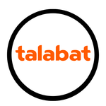 Talabat logo with orange text inside a black circle on a white background