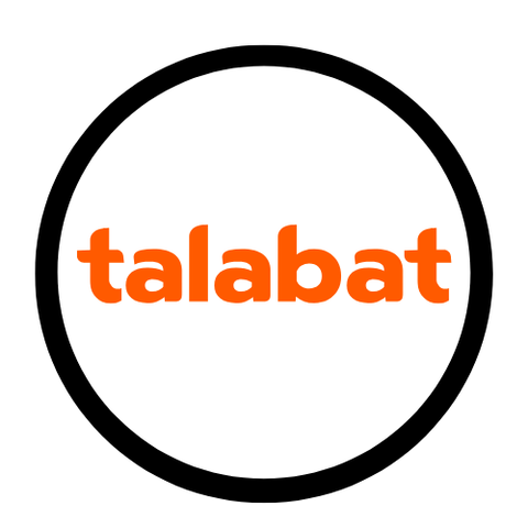 Talabat logo with orange text inside a black circle on a white background