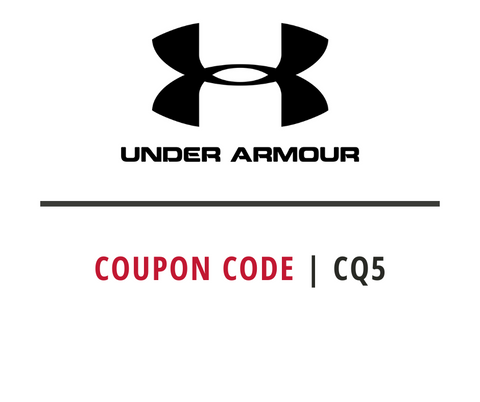 Under Armour logo with a coupon code : CQ5 on a white background