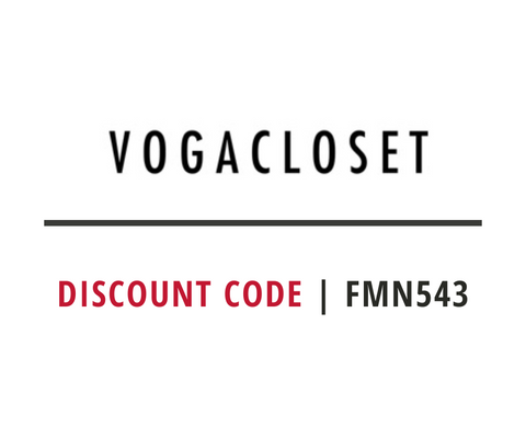 Vogacloset discount code FMN543 on a white background