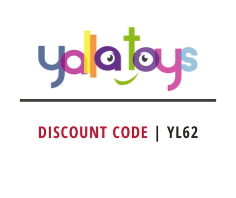 Yalla Toys logo with a 75% + 10% discount code : YL62 on a white background - Qatar 