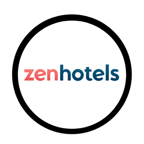 Zen Hotels logo with a black circle around it on a white background - deals on hotels & apartments 